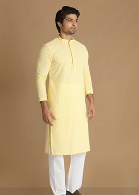 Light Yellow Chikankari Kurta Pajama image number 0